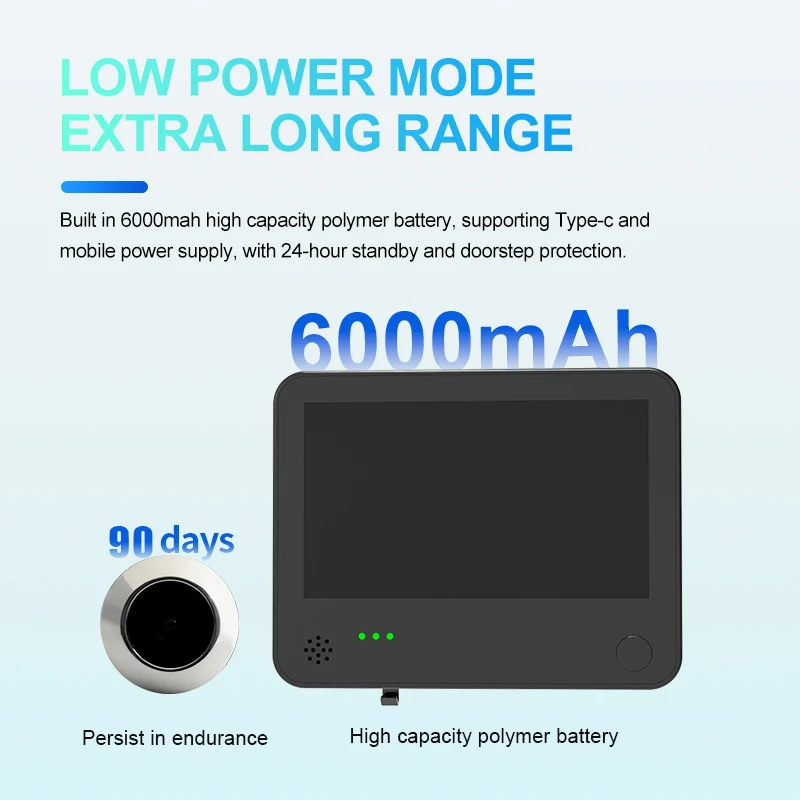 Timbre electrónico inteligente con forma de ojo de gato, control remoto por aplicación, pantalla IPS de alta definición de 4,3 ", monitor de alta capacidad de 6000mAh