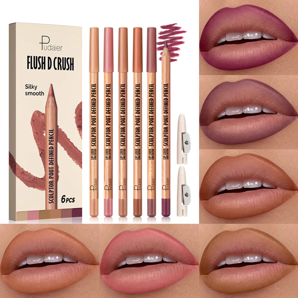 

6Pcs Waterproof Lip Liner Pencil Set, Weightless Precise Liner with Super Soft Blendable Texture Matte Soft with Sharpener