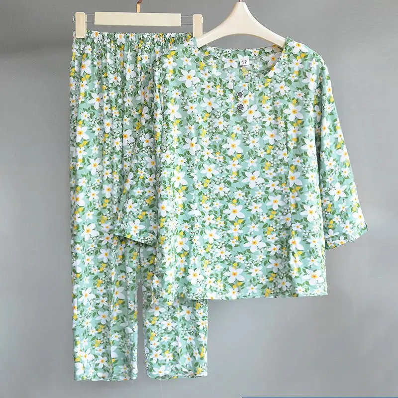 Spring Summer Cotton and Hemp Set Womens Fashion Printing Two Piece Set Women Large Loose Set Home Clothes Can be Worn Outside