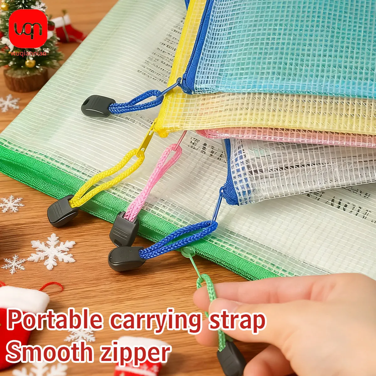 

WQN 5/10/15/20cs brightly colored file bags, transparent zipper bags, mesh design, A4 size, school supplies