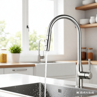 Solid Brass Pull-Out Kitchen Faucet - Hot & Cold, 360° Swivel & Splash-Proof Sink Faucet