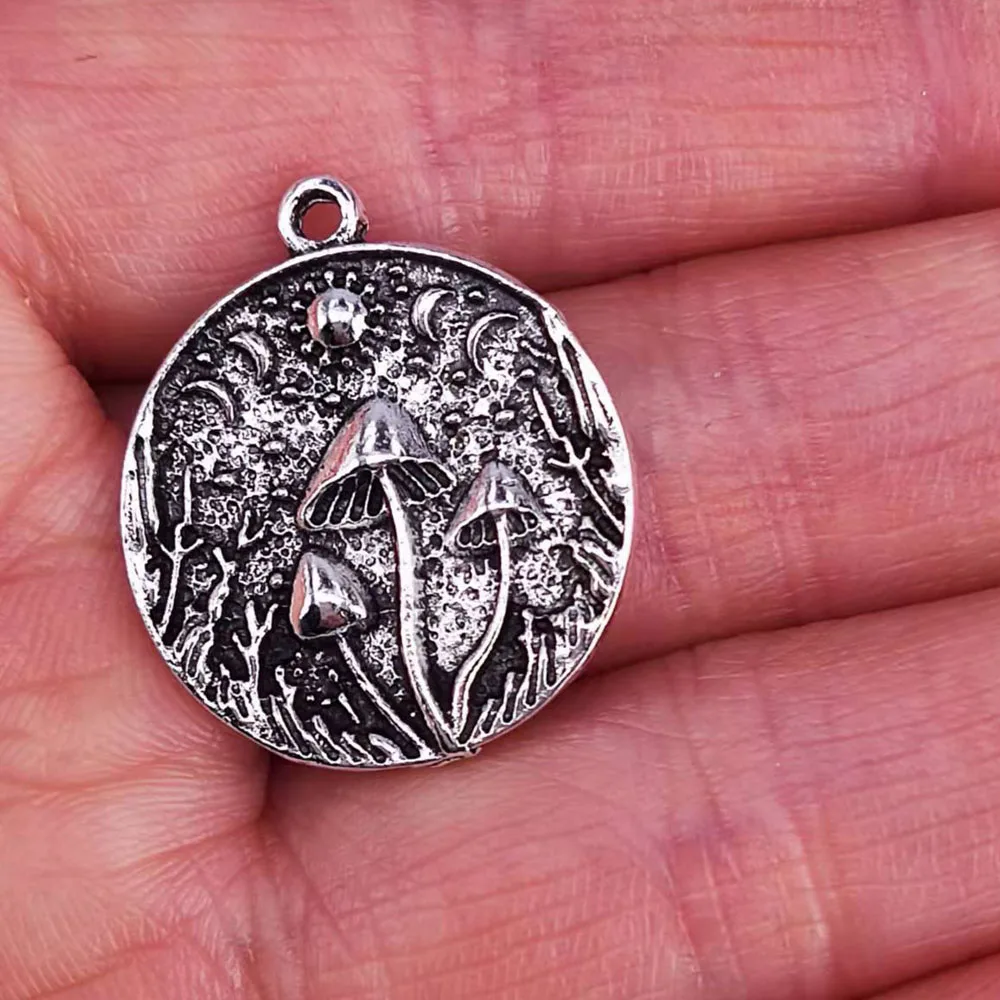 5PCS 20mm*20mm Zinc Alloy Moon Change Mushroom Forest Pendant Charms Eclipse Moon Charm DIY Women