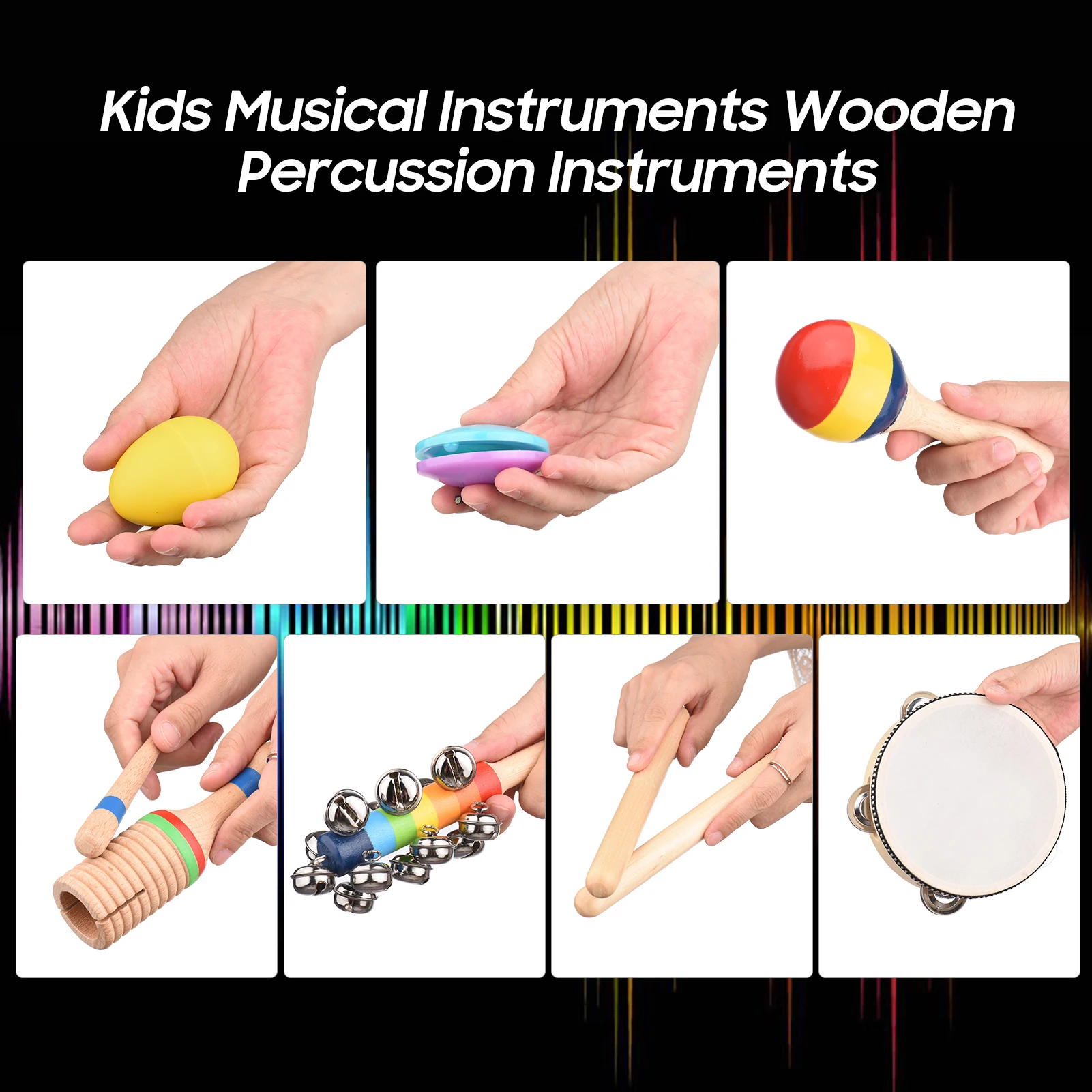 13 pçs crianças instrumentos musicais brinquedos com saco de transporte instrumentos de percussão de madeira colorida educação precoce presentes para crianças