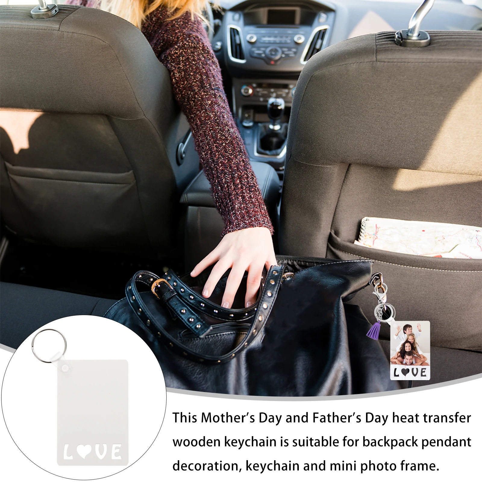 

6 Pcs Wooden Keychain Personalized Blank Sublimation Ring DIY Heat Transfer Handmade