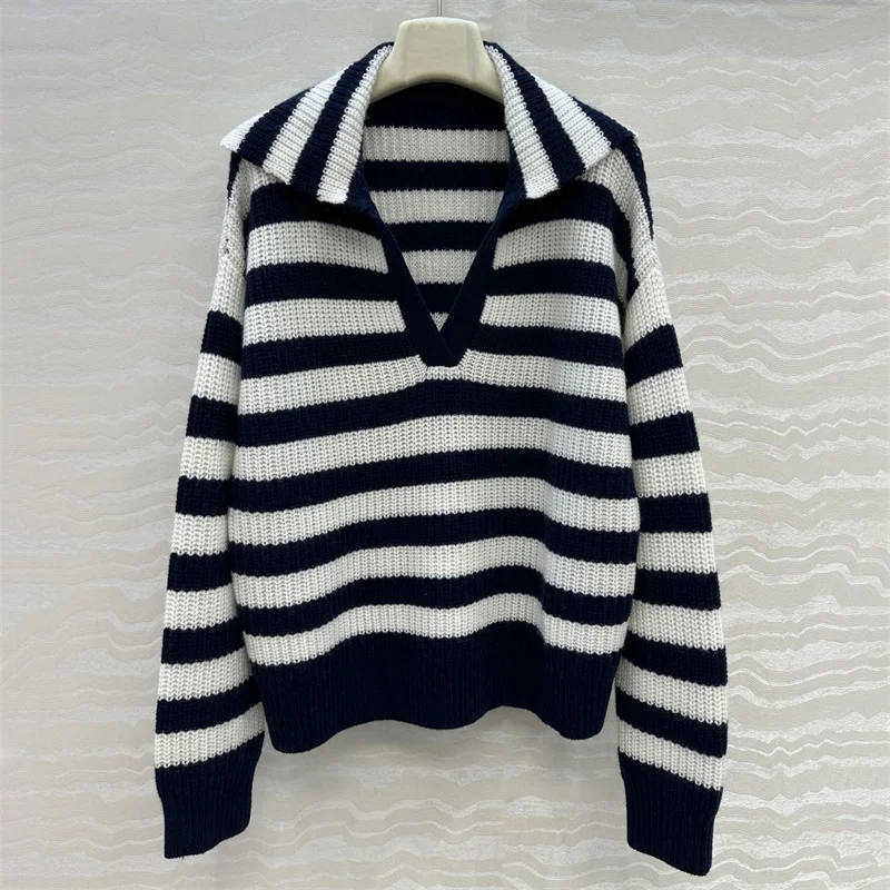 

Women's sweater New elastic knitted striped long sleeved top for autumn 2025 Cashmere blend V-neck pullover y2k Women's jumper