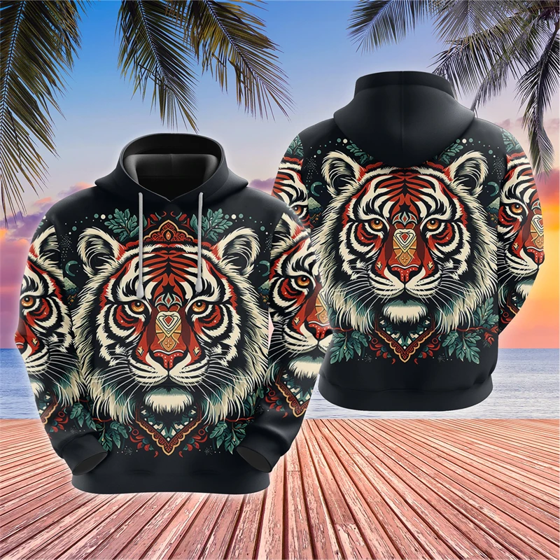Funny 3D Tiger Pattern Men's Hoodies Hip Hop Trend Streetwear Fashion Oversized Pullover Autumn Winter Casual Sweatshirts Tops