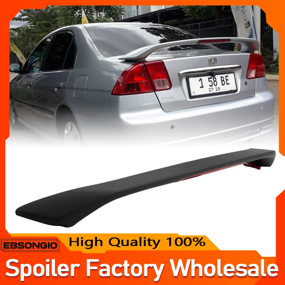 

Fit 01-05 Honda Civic 7th Sedan OE Factory Gloss Black Trunk Spoiler W/LED Brake