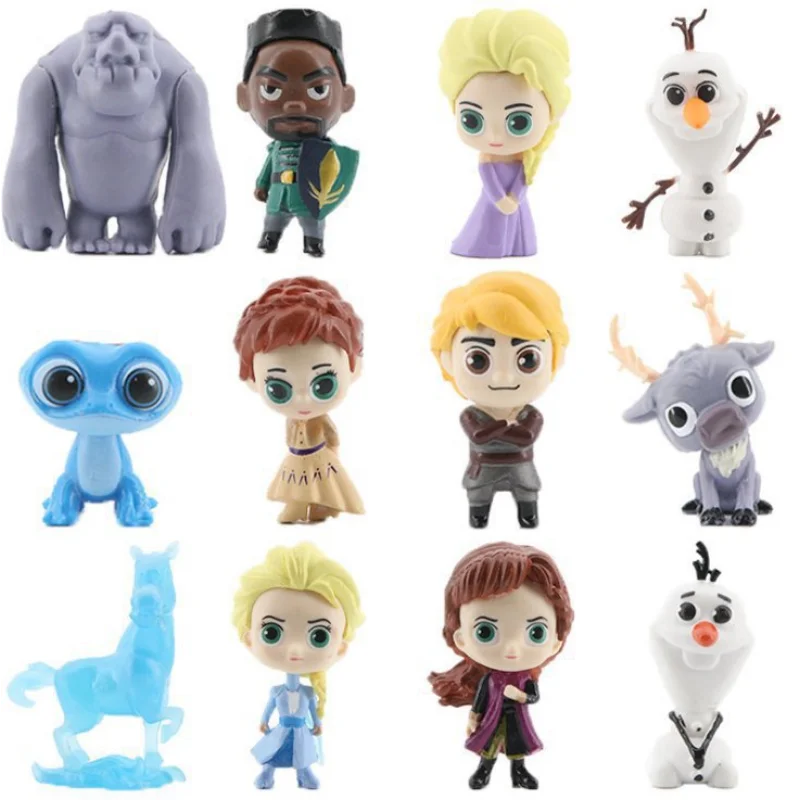 12Pcs/Set Disney Frozen 2 Anime Anna Elsa Kristoff Olaf Hans Snow Queen Action Figure PVC Model Toy Cartoon Cake Decoration Gift