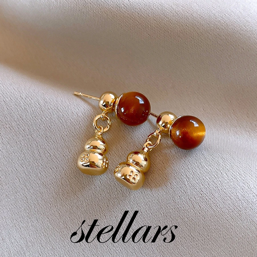 

Women's Melard-Style Brown Gourd Tassel Earrings Lightweight Luxury Minimalist Studs High-End Feel Fashion Accessory