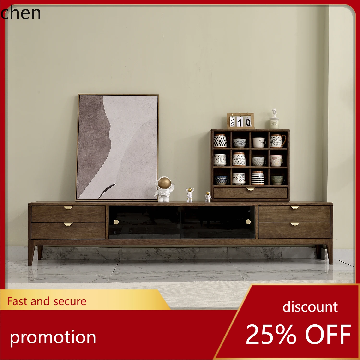 

HT TV Cabinet Solid Wood Audiovisual Cabinet Natural Wood Storage Cabinet Simple Living Room