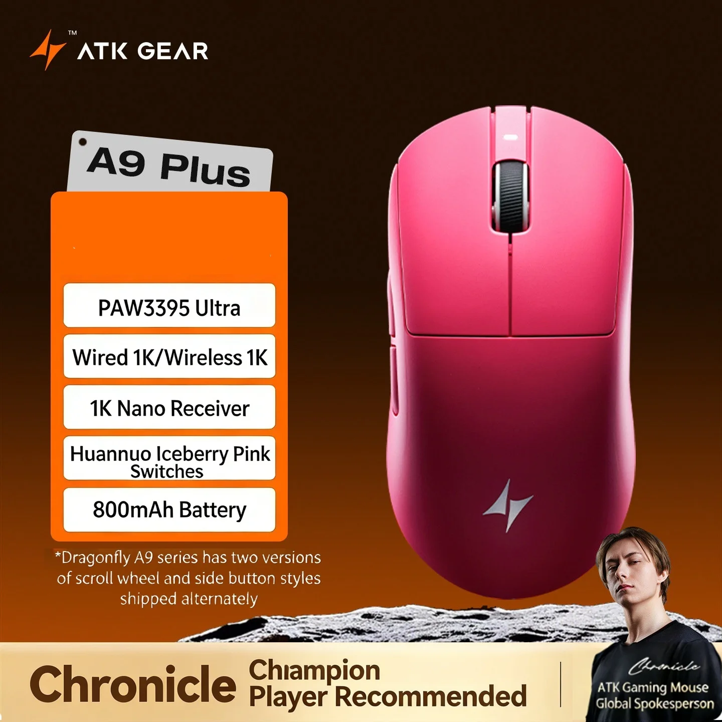 

Беспроводная игровая мышь ATK DragonFly A9 Air Ultimate с сенсором PAW3950, 42000 DPI, 750 IPS, 8 кГц, RGB, эргономичная, для ПК, настраиваемый аксессуар