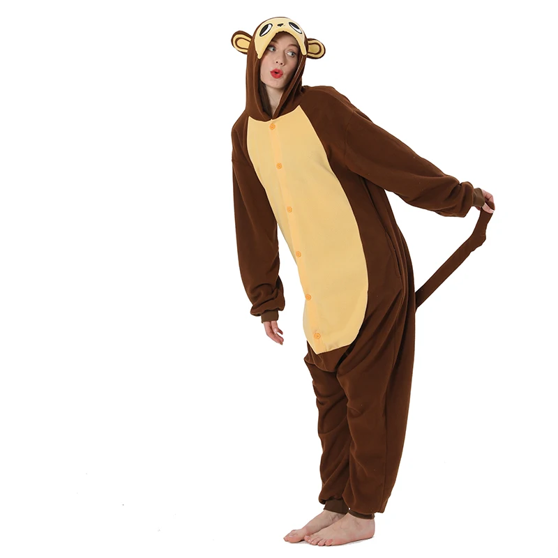 Fleece Monkey Kigurumi Anime Onesie Cartoon Pajamas Adults Women Party Sleepingwear One-Piece Christmas Homewear Friend Gift