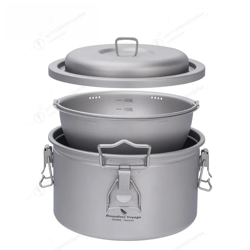 

Titanium Camping Pot 3.2L Multifunctional Cooker Ultralight Rice Cooker for Outdoor, Hiking, Travelling
