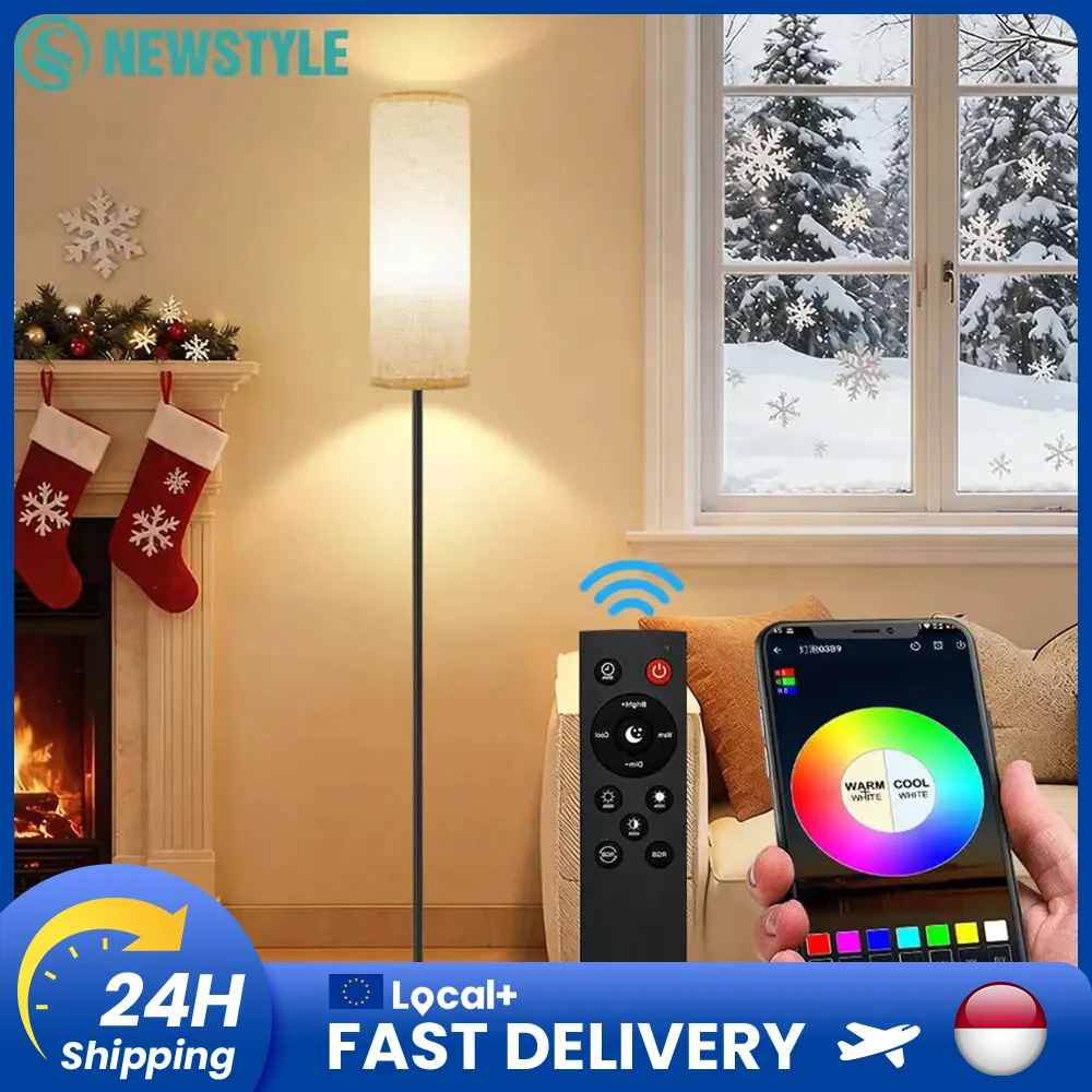 RGB Dimmbare Stehlampe 12W LED RGBW Glühbirne mit Lampenschirm Fußschalter Bluetooth App-gesteuerte Musik-synchronisierte Rhythmusbeleuchtung DIY Farbenfrohe Ambiente-Stehlampe für Schlafzimmer Büro