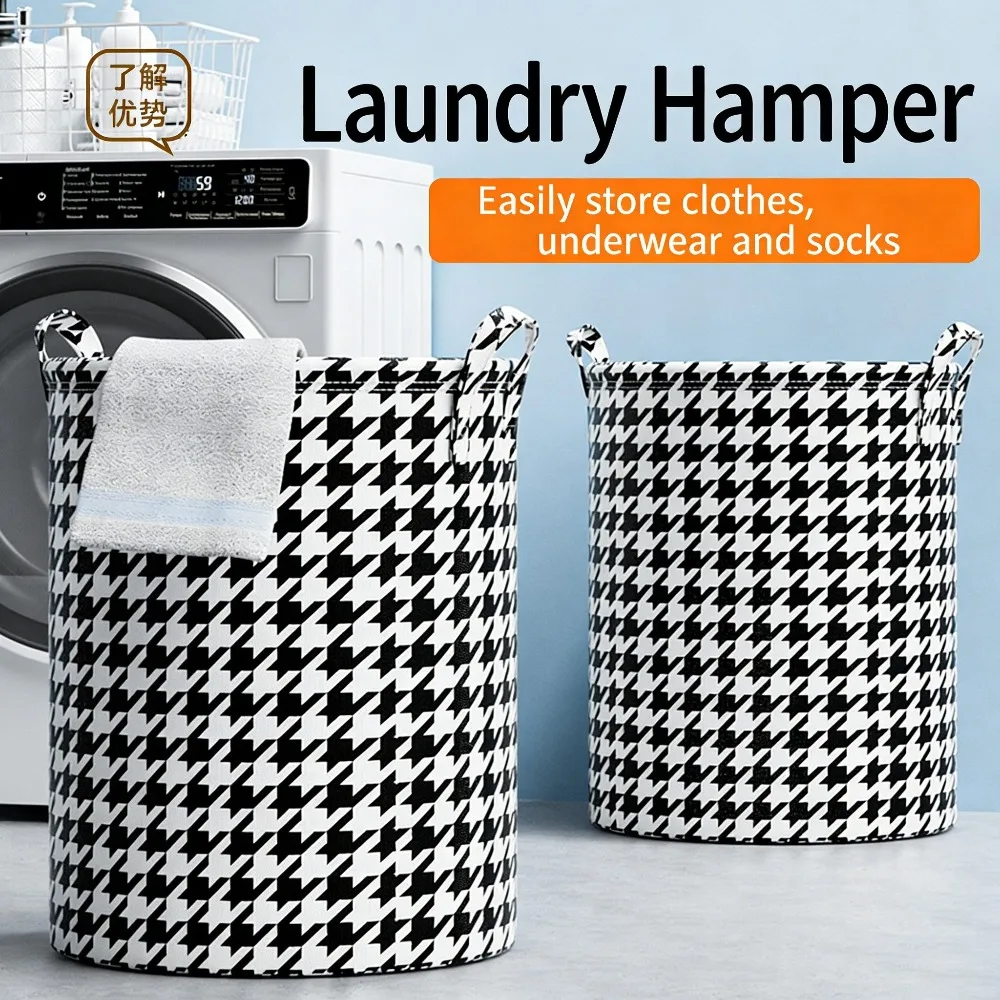 Houndstooth Laundry Basket Foldable Non Woven Fabric Clothes Hamper Large Storage Bin For Kids Toys Blankets Bathroom Organizer