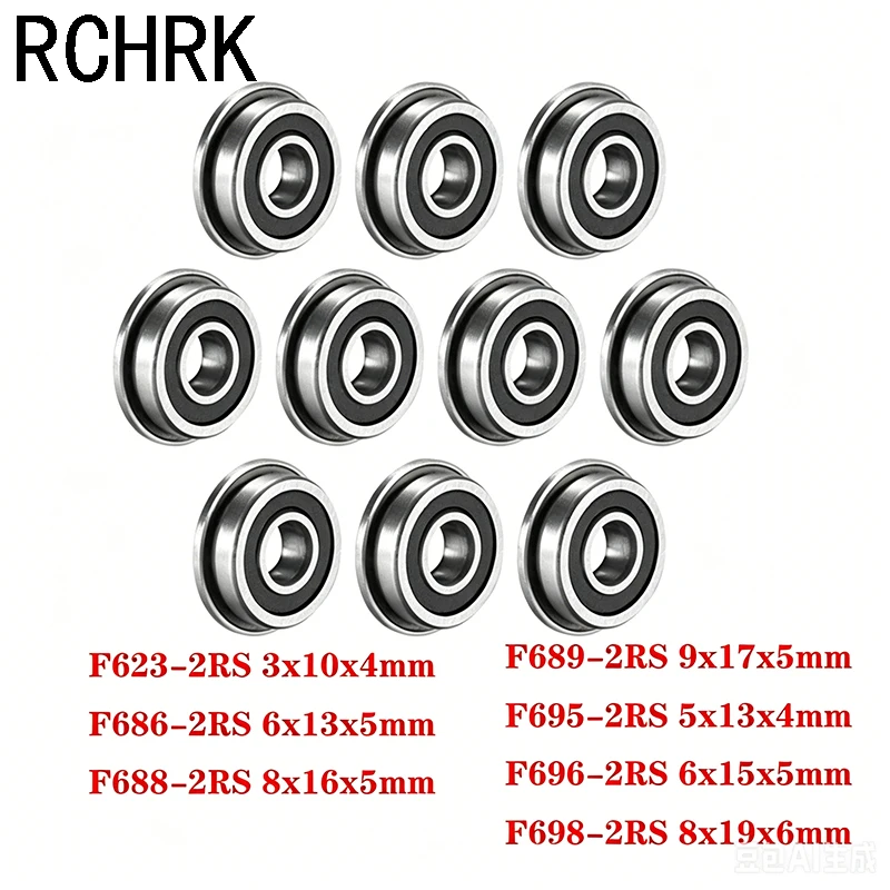10Pcs F623 F686 F688 F689 F695 F696 F698 -2RS Bearing 5x13x4mm Flanged Miniature Deep Groove Ball Bearings for VORON 3D Printer