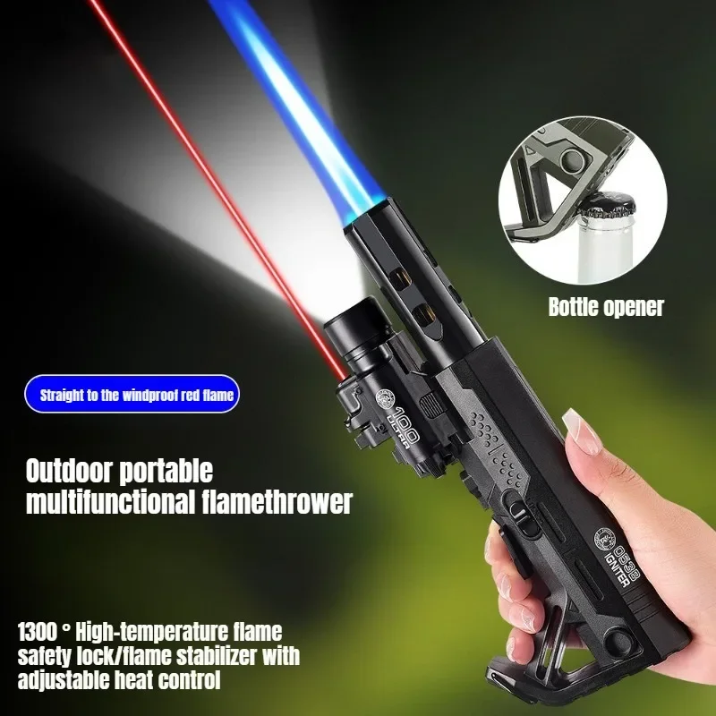 New Butane Gas Lighter with High Beauty, Windproof Inflatable Lighter, Blue Fire Direct Gas Lighter, Outdoor Laser Camping Tool