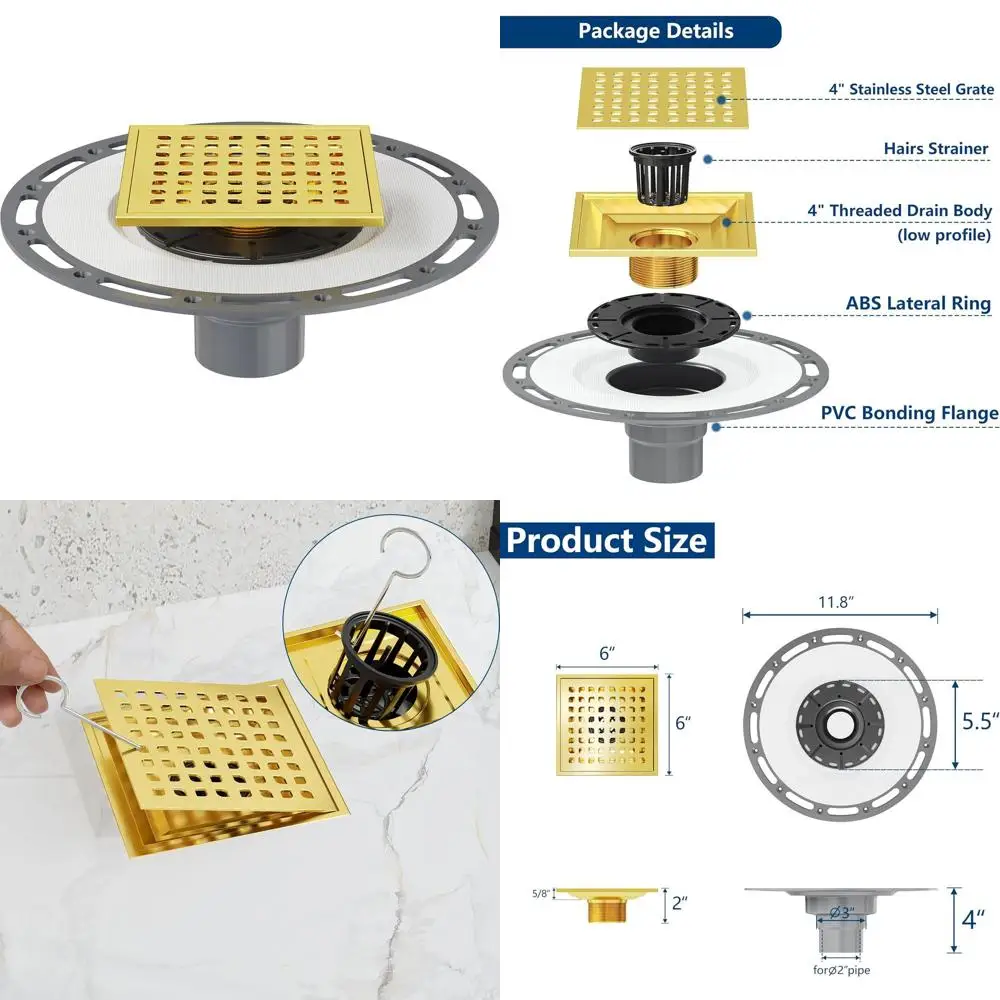 

Душевой трап из нержавеющей стали 304 с съемной решеткой и водонепроницаемым ПВХ-основанием