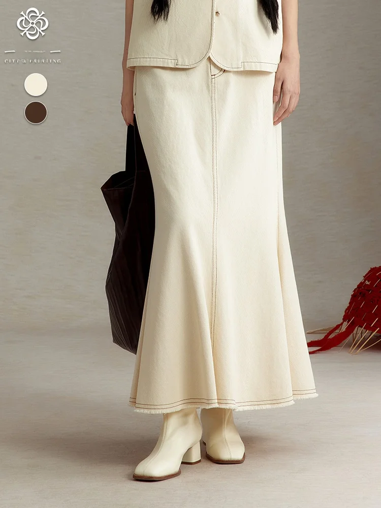 

High Waist A-Line Umbrella Skirt Commute Pure Color Long f Skirt Artistic Sle Cotton Material Ladies Commute Skirt
