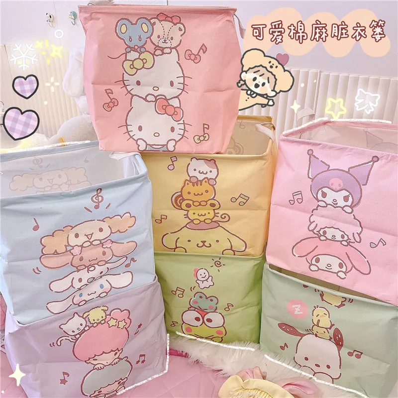 

Cartoon Sanrio HelloKitty MyMelody Kuromi Cinnamoroll Kawaii Cute Home Dormitory Large Dirty Clothes Basket Toy Storage Bag Gift