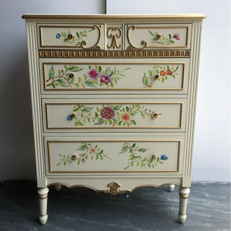 Beauty ivory white chest of drawers solid wood complete living room storage storage cabinet European French decorative cabinet p