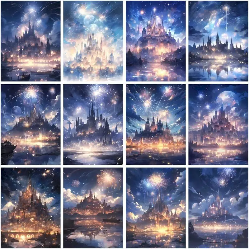 

CHENISTORY Painting By Number Fireworks Castle Drawing On Canvas HandPainted Painting Gift DIY Pictures By Number Kits Home Deco