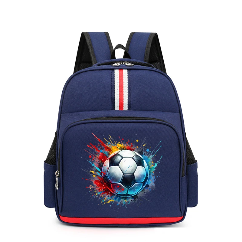 Colourful Football Pattern Backpack Kids Multi-function School Bag Watercolor Soccer Bagpack for Primary Kindergarten Boys Girls