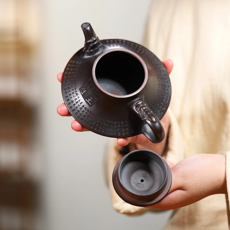 

Raw Ore Iron Blood Red Sand Purple Clay Pot Cloud Furnace Teapot Bottom Finely Engraved Building Household Tea Set