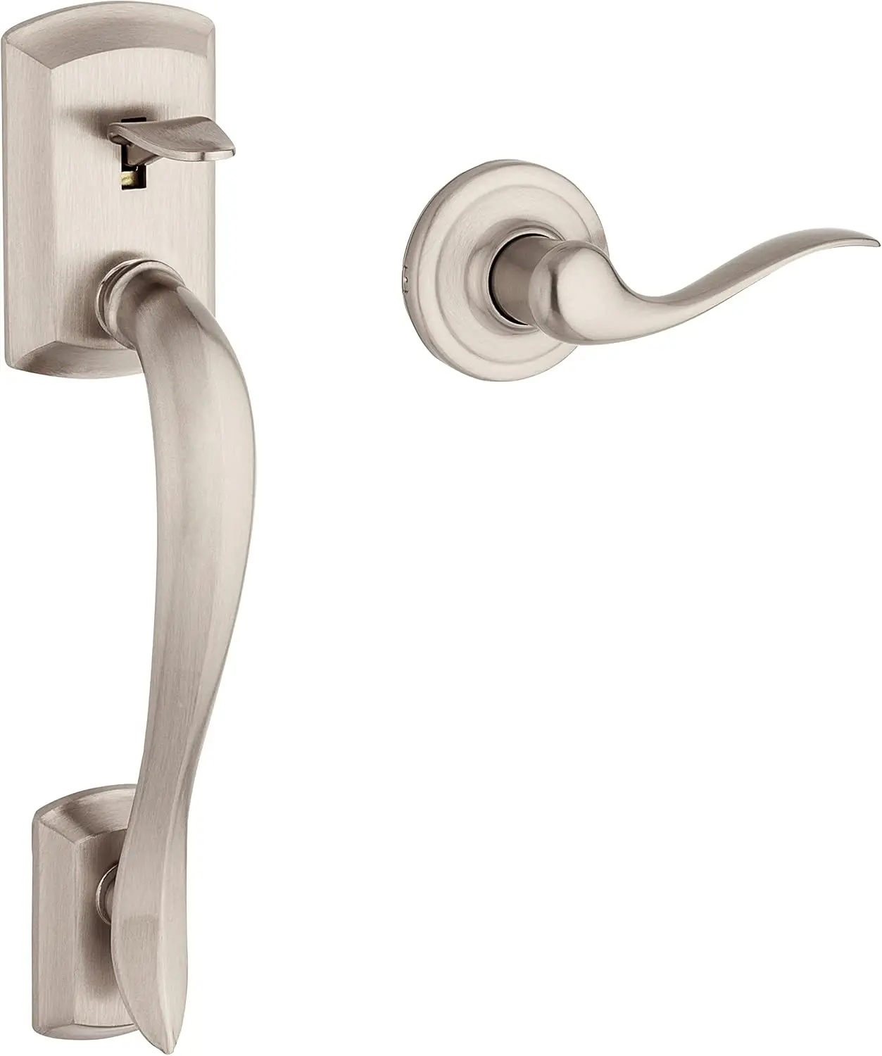 

Avalon Front Door Handle No Lock, Entry Handleset Exterior with Interior Reversible Handed Lever, Non-Locking, Satin Nickel