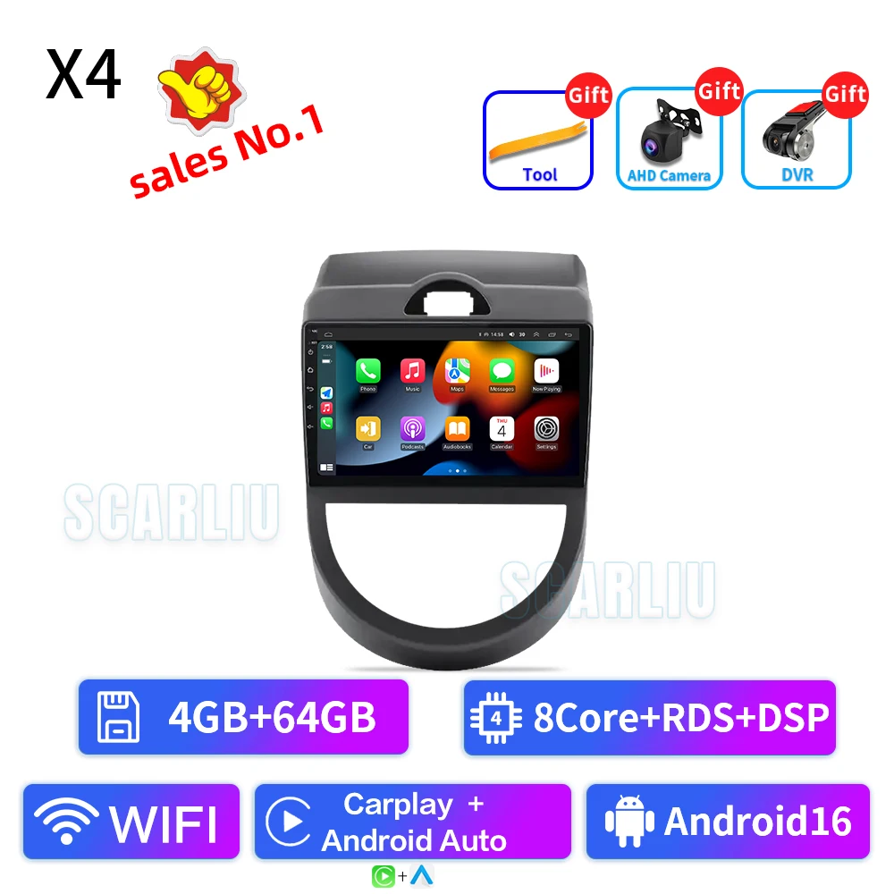 Android 16 voor Kia Soul 1 AM 2008 2009 2010 2011 Carplay Auto autoradio multimediaspeler autoradio GPS navigatie BT head unit
