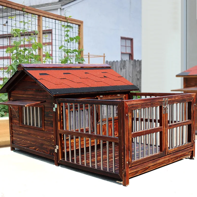

Outdoor Waterproof Solid Wood Dog House All Seasons Winter Kennel for Dogs Cozy Weather-Resistant Pet Shelter