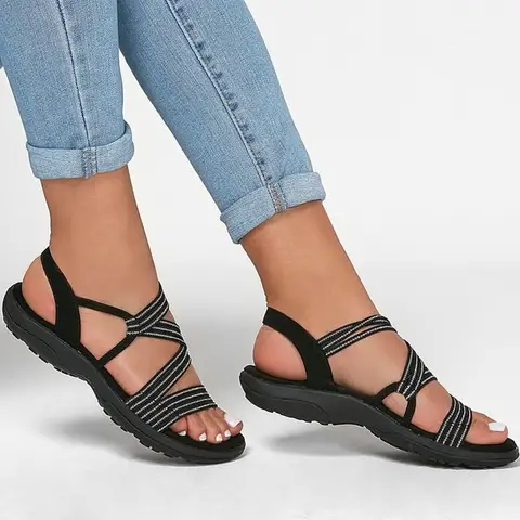 Women's wedge sandals 2025 summer flat beach shoes comfortable soft casual closed toe plus size