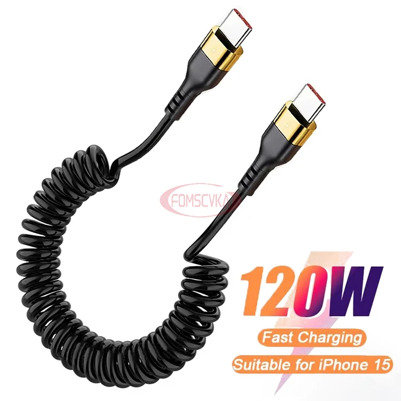 PD 120 W Dual Typ C Federkabel USB Typ C Schnellladung 0,35–1,6 m einziehbares Daten USB C auf Typ C Kabel für iPhone 15 Android