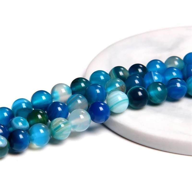 Blue Stripe Agate Beads Jewelry Accessories Natural Loose Spacer Bead for Making Bracelet 4 6 8 10mm