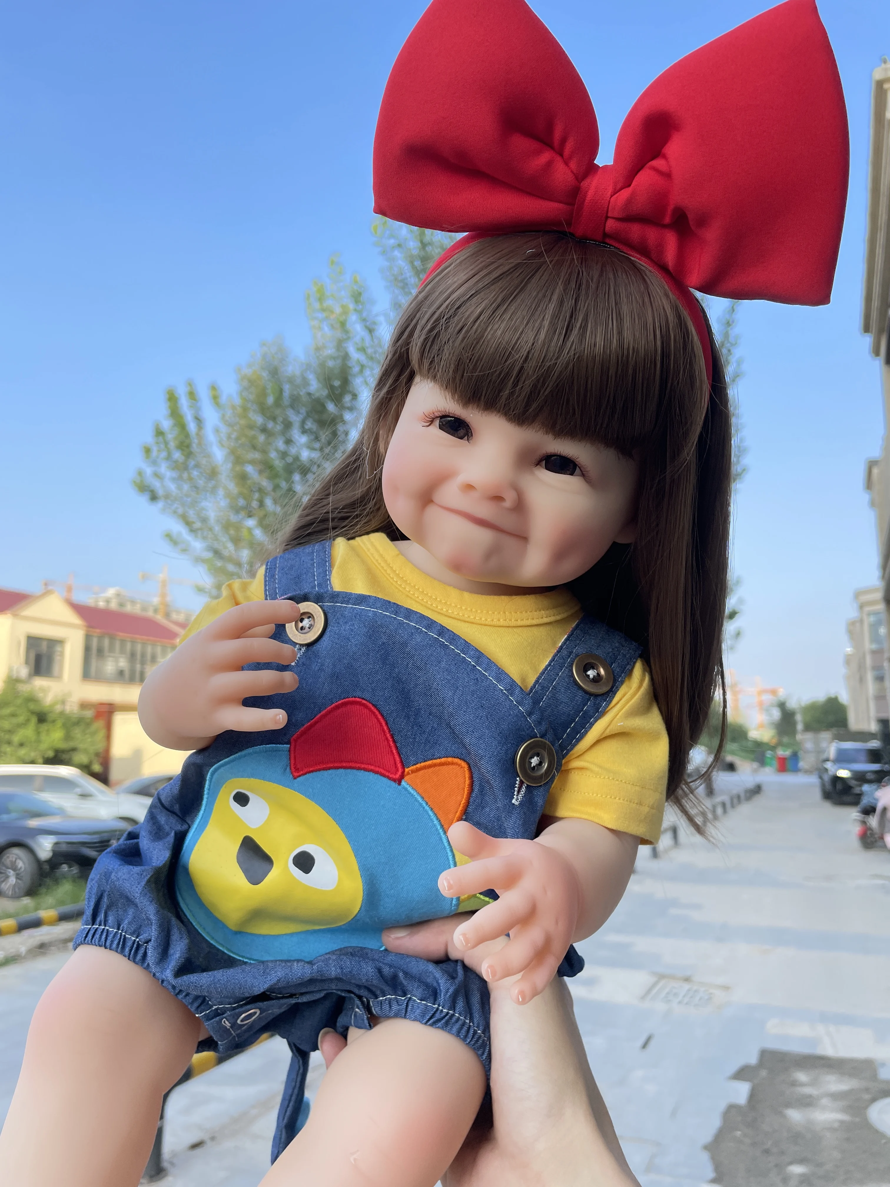 NPK 55CM Full Body Soft Silicone Vinyl Reborn Toddler Girl Doll which can stand with Almost Straight Legs with long Hair