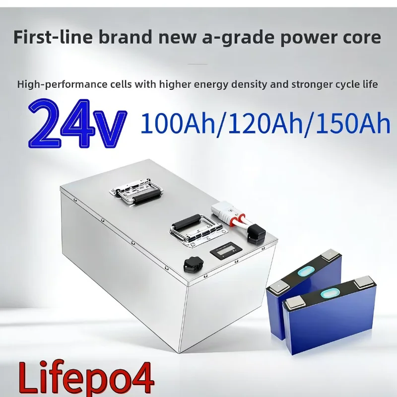 24V 100Ah 120Ah 130Ah 150Ah LiFePO4 Battery 100A Built-in BMS 10A Charger 2000W for Electric Fishing Boat Solar Panel Inverter M