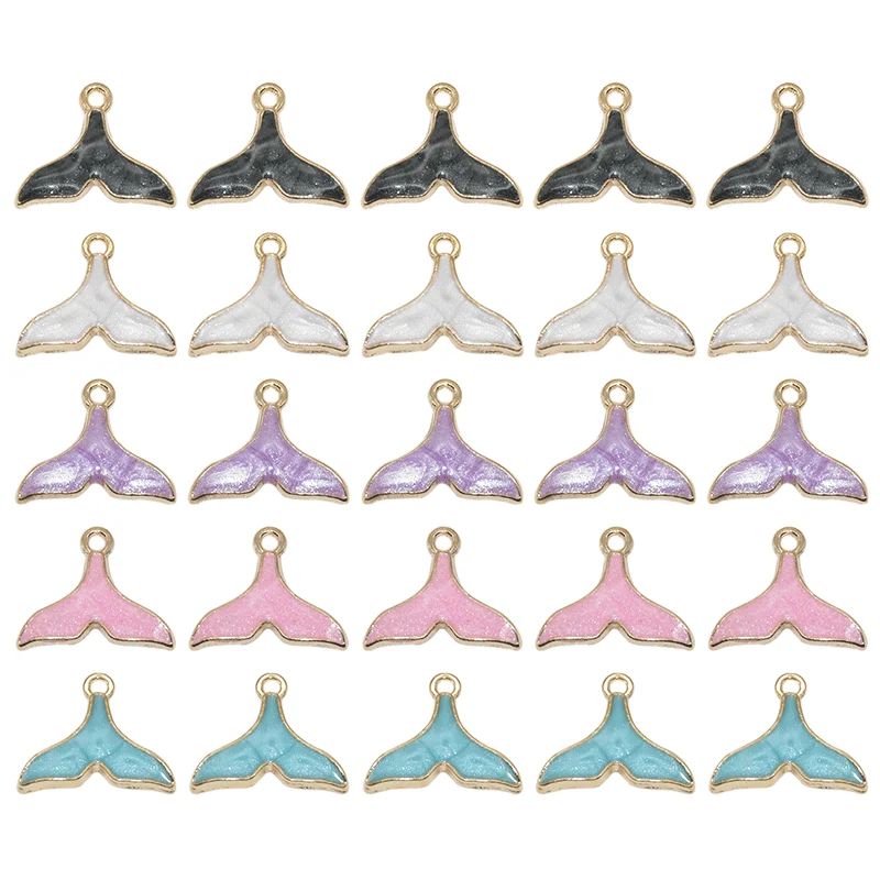 10pcs 5 color Alloy Metal Enamel Pendants Whale Tail Shape Mermaid Charms For Jewelry Making DIY Crafts 18*15mm