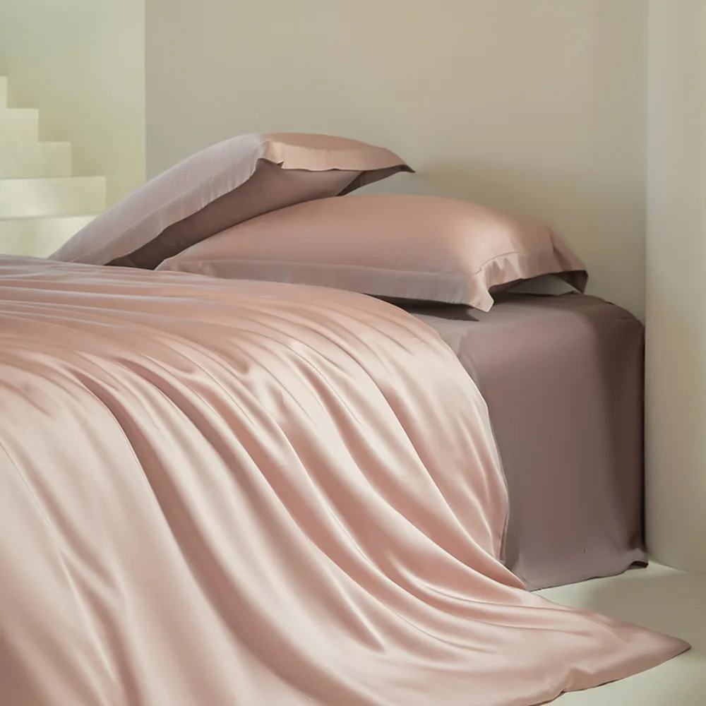 Class A 100% Lyocell Four Piece Bedding Set Luxury Ice Silk Duvet Cover Sheet Fitted Bed Sheet Bedding