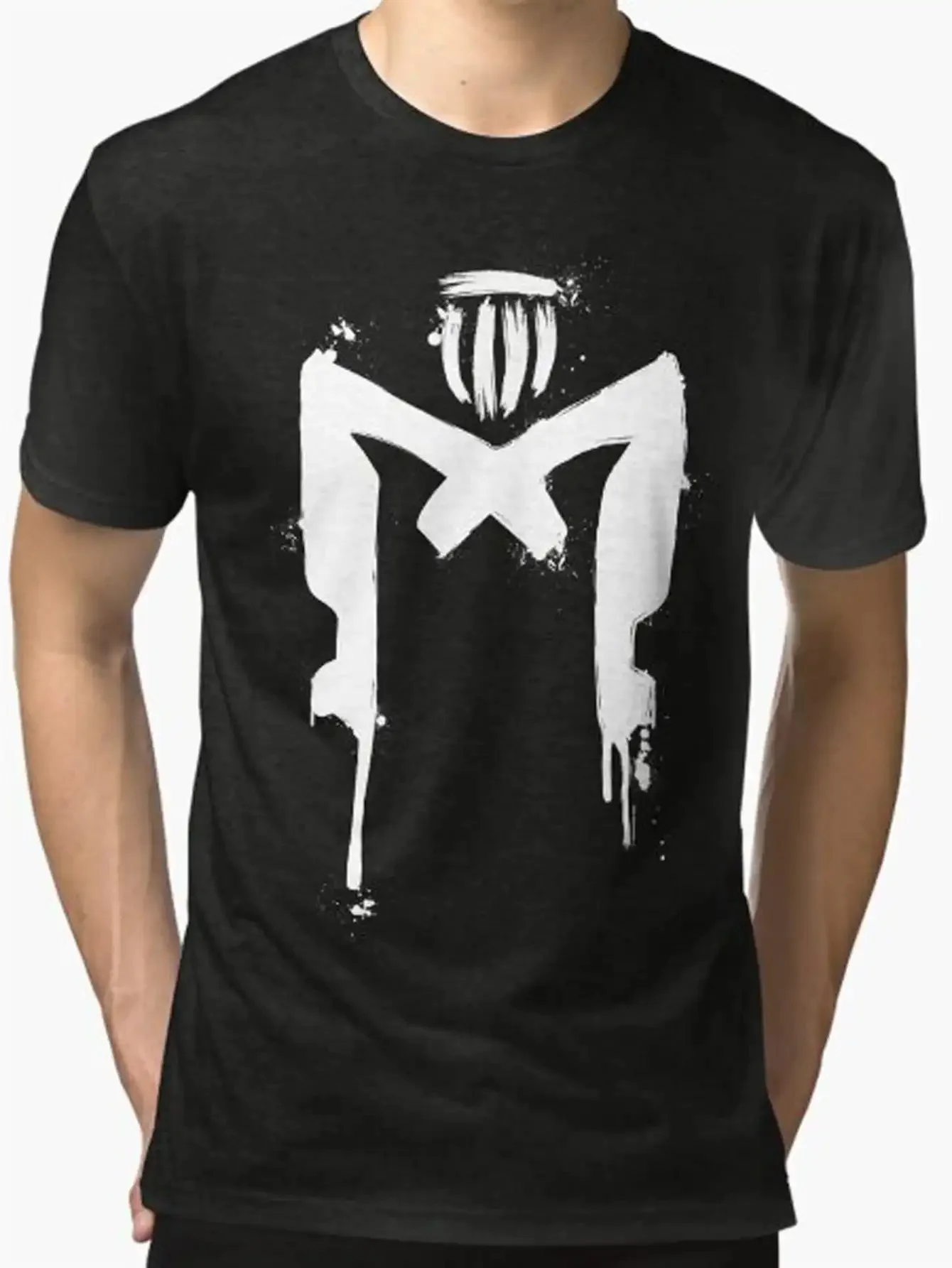 Men'S Judge Dredd Graphic Tee Black and White Vintage Comic Style Featuring Judge Dredd'S Face and Text Comfortable Shirt