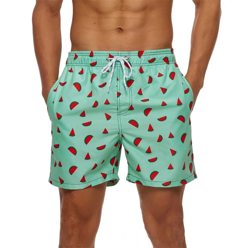 Homens verão roupa de banho shorts masculino troncos de natação maiôs beachwea homem surf praia nadar calças esportivas placa forro de malha e bolsos