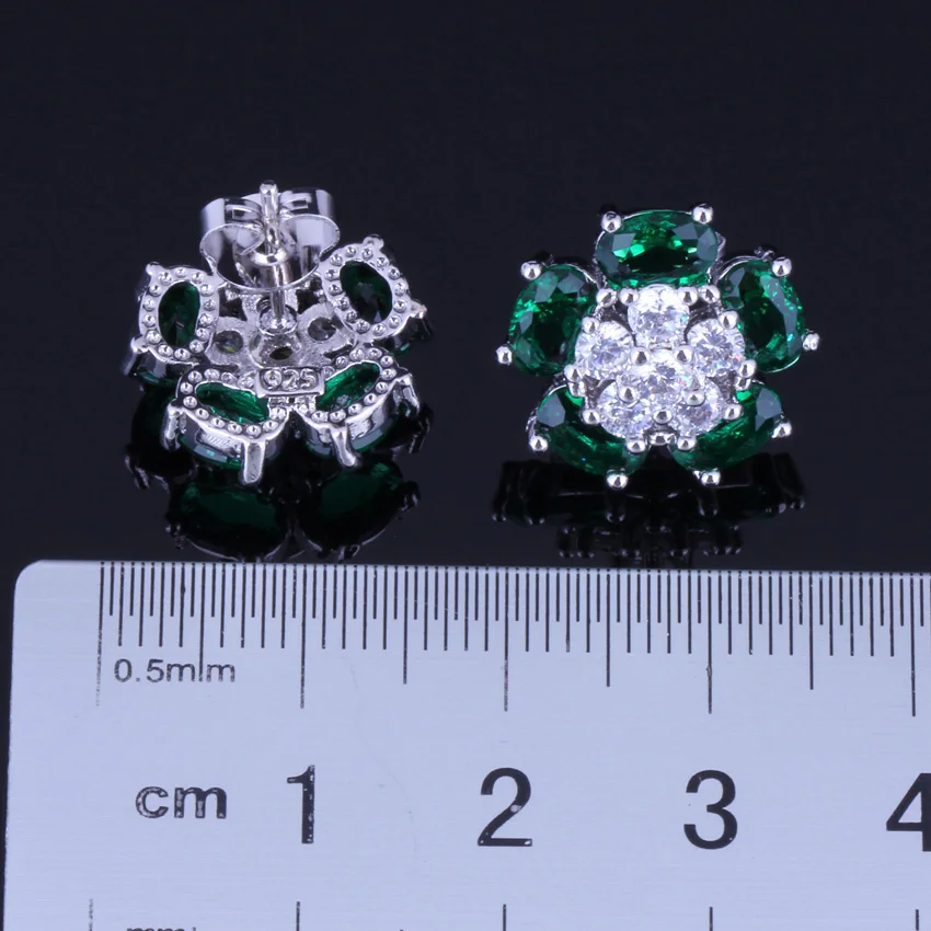 Glamorous Green Cubic Zirconia White CZ Silver Plated Jewelry Sets Earrings Pendant Chain Ring V0235