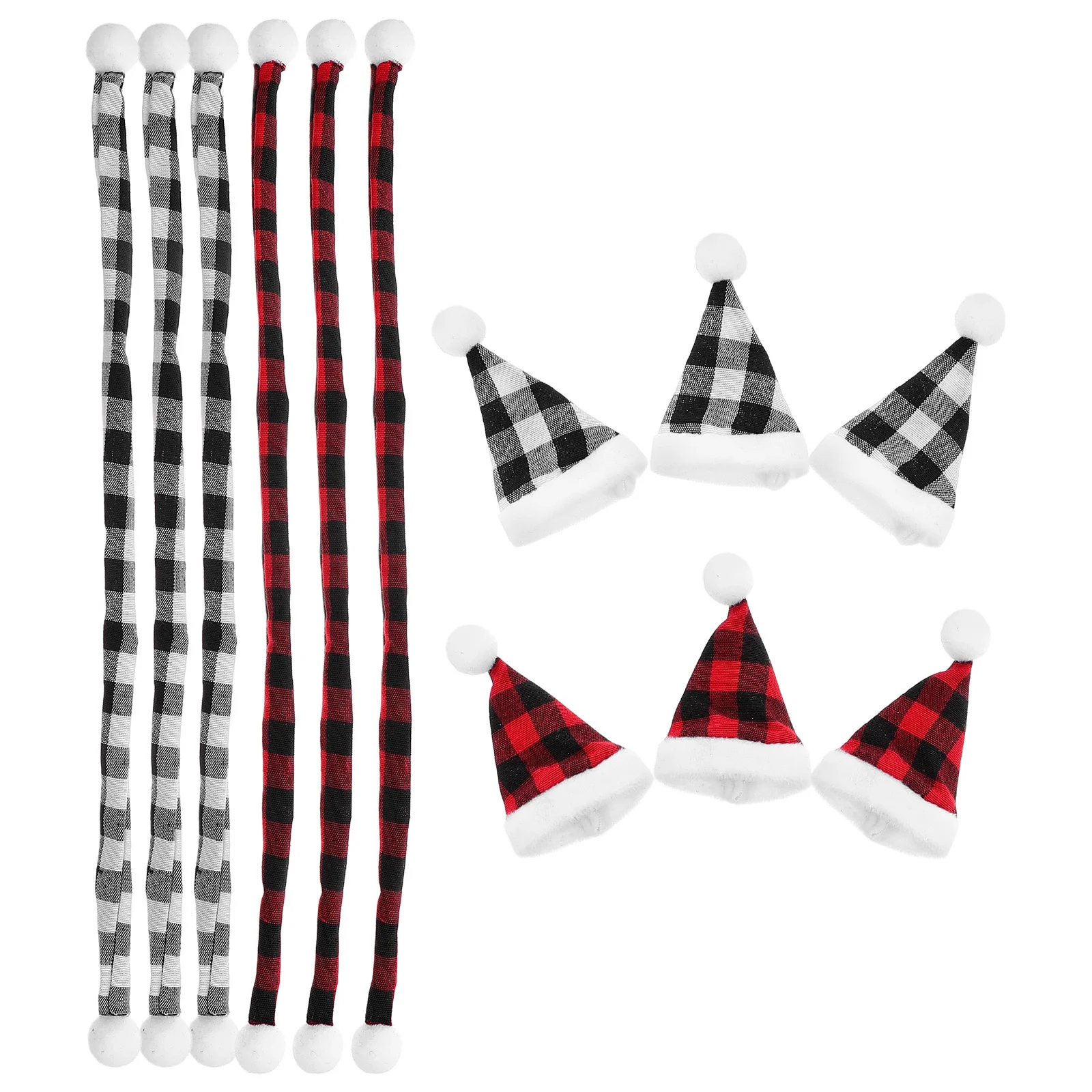 

12Pcs Mini Santa Hats and Scarves Set Christmas Decorations Plaid Design for DIY Crafts Snowman Ornaments
