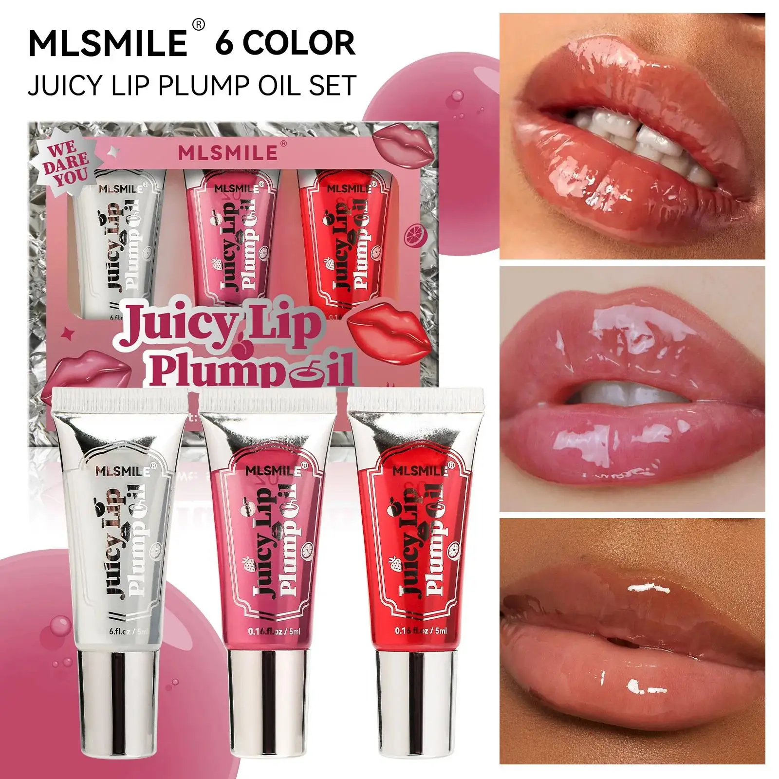 3pcs Juicy Plumping Lip Oil Set Hydrating Fruit Flavored Transparent Gloss For Full Soft Lips Beauty Care