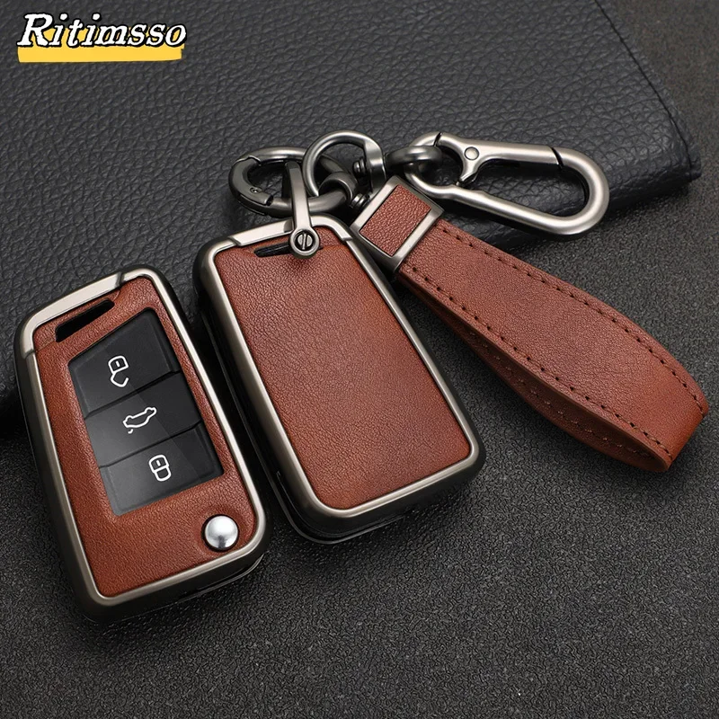 3 4 Buttons  Alloy Car Key Case Cover  For VW Volkswagen Golf 7 MK7 Tiguan MK2 Seat Ateca Leon FR Ibiza Skoda Octavia Kodiaq