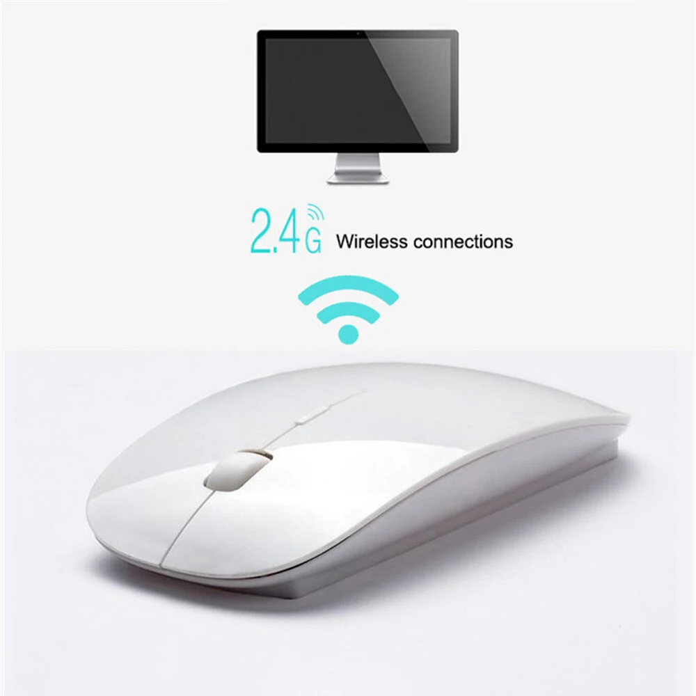 Slim Wireless Mouse 2.4GHz Optical Mice 1600DPI USB Receiver Gamer Office Thin Mouse Ergonomic Design Mice For PC Laptop Desktop