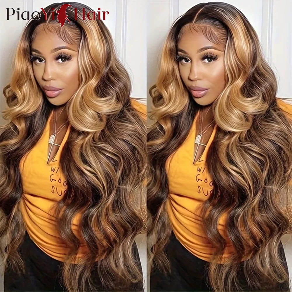 26 28 Inch Highlight Body Wave 13x4 Lace Frontal Human Hair Wigs Colored P4/27 Ombre Honey Blonde Human Hair Wig Brazilian Hair