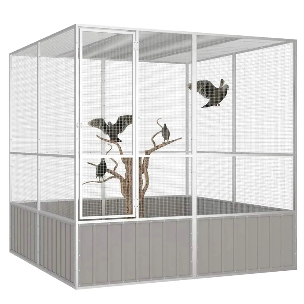 Extra-Large Gray Bird Cage 84.1x85.6x83.3cm Durable Galvanized Steel for Indoor/Outdoor Use