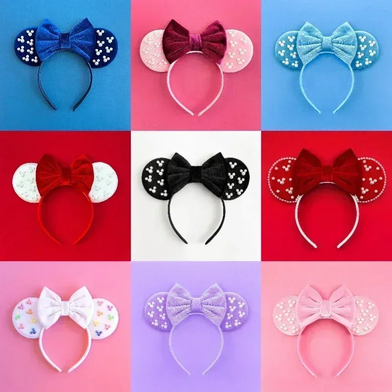Happy BIRTHDAY GIRL Headbands for Women Disney Cotton Bow Hair Accessories Adults Colorful Pearls Mickey Ears Hairband Kids Gift view 3