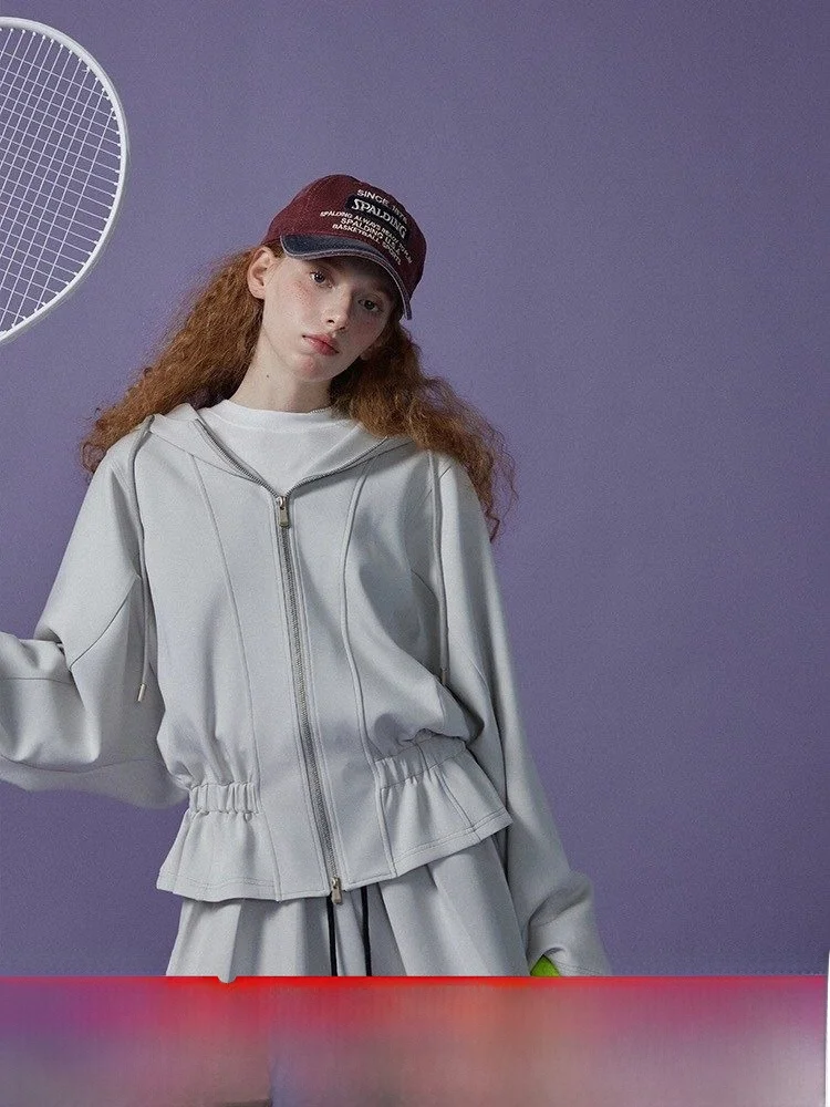 

Повседневный комплект: толстовка на молнии с капюшоном и свободные брюки с высокой талией для женщин, осенний, универсальный, модный дизайн