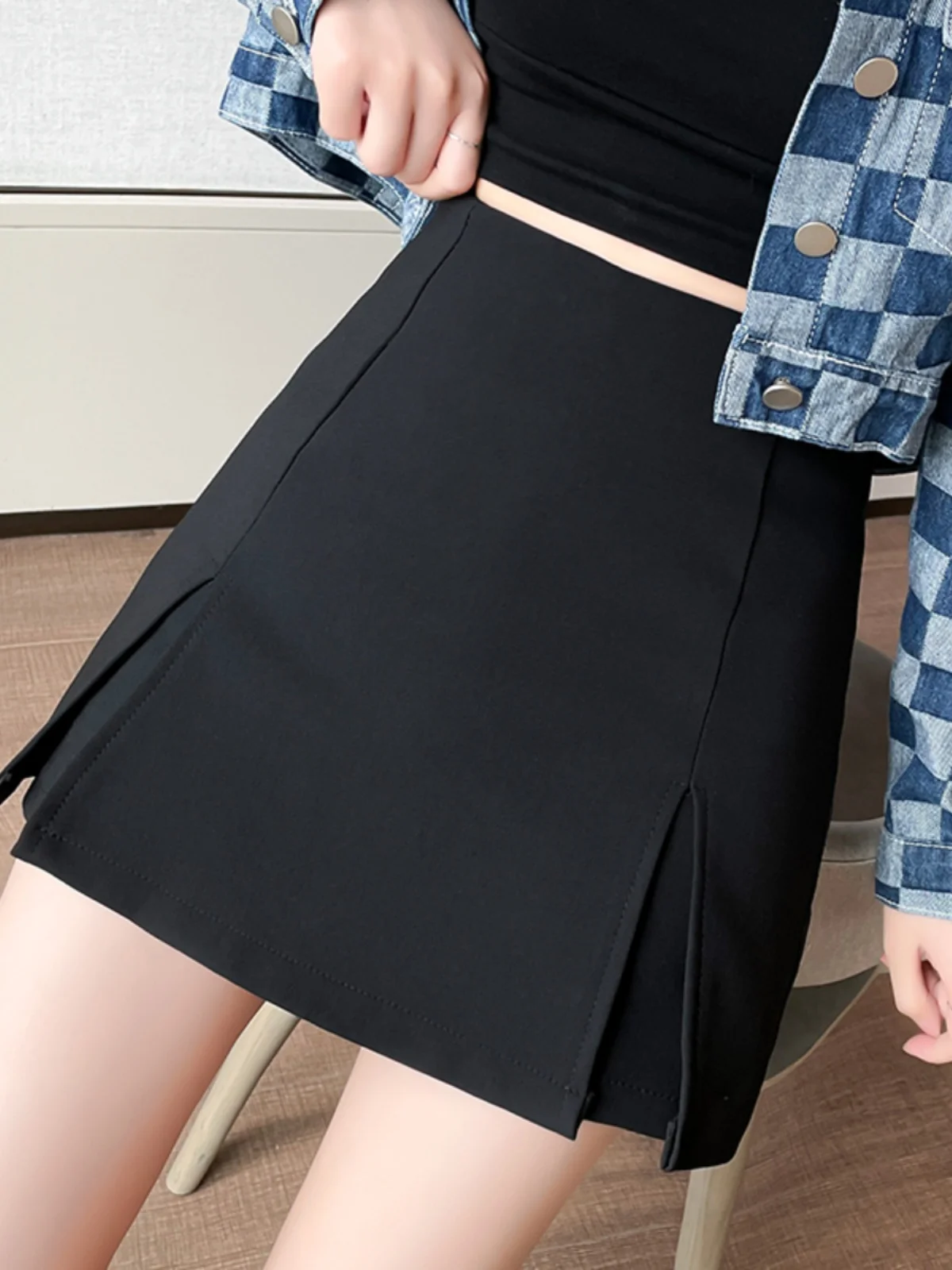 Black High-Waist Suit Shorts Women's Summer 2024 New Outwear  Skirt Pants Slimming Small Size Slit Spicy Hot Pants